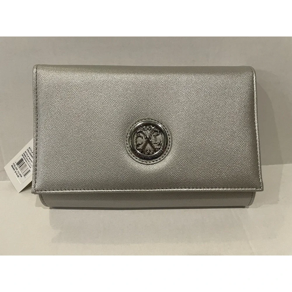 Brand New CXL by Christian Lacroix Paris Caviar Clutch Silver Detachable Chain‎